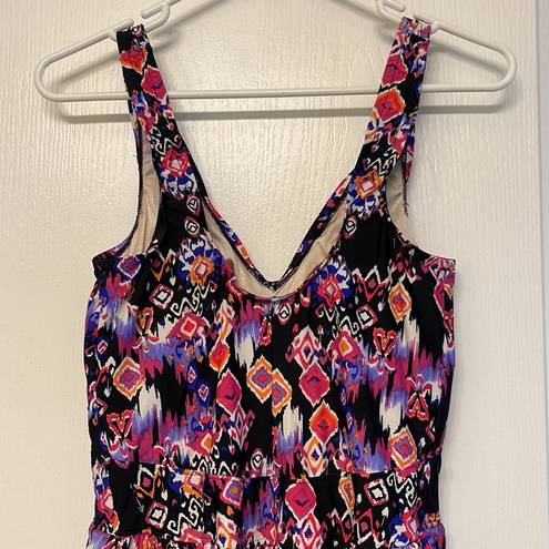 Maxine of Hollywood  Geometric Black Purple Pink Swimdress Size 14 EUC #S-285