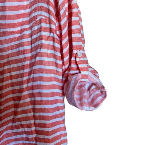 Coldwater Creek  Shirt Womens Extra Large XL Stripe Linen Button Up Blouse Top