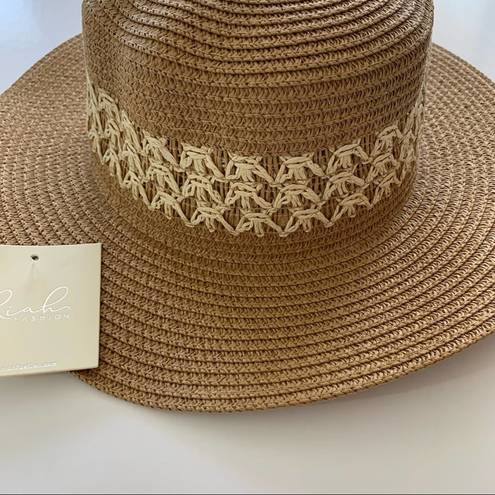 Riah Fashion  Panama Weave Brim Brown Beach Vacation Festival Straw Hat