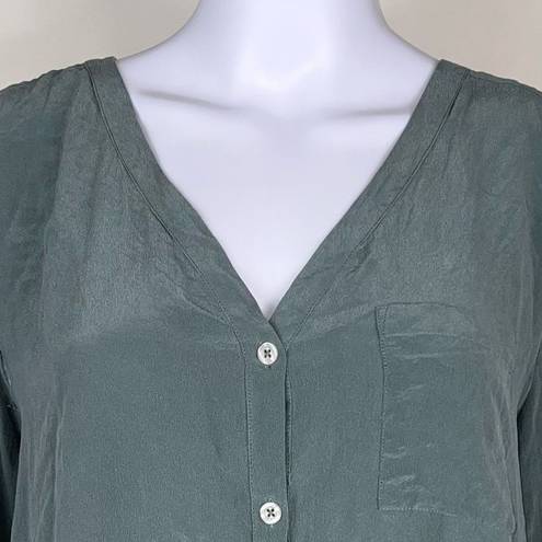 AG Adriano Goldschmied Adriano Goldschmeid 100% Silk Long Sleeve Button Down Tunic in Sage