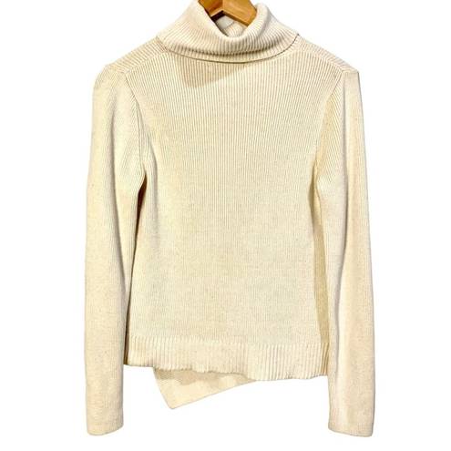 Banana Republic  Asymmetrical Slant Zip Sweater Turtleneck Ribbed Knit Cream XS