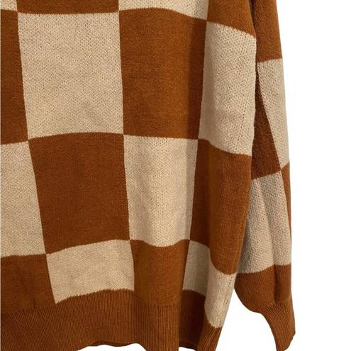 Andthewhy  Brown Checkered Oversized Sweater Sz S NWT