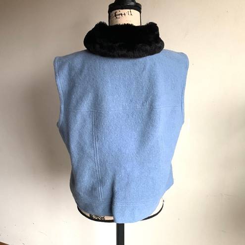 Talbots  Faux Fur Collar Baby Blue Wool Sleeveless Vest