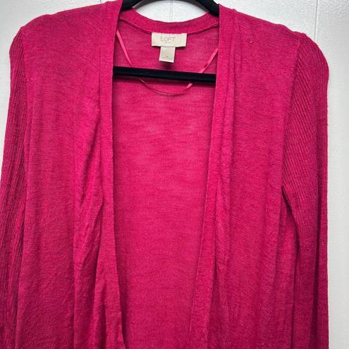 The Loft  Silk Ramie Blend Long Sleeve Open Front Women's Pink Cardigan Size Medium