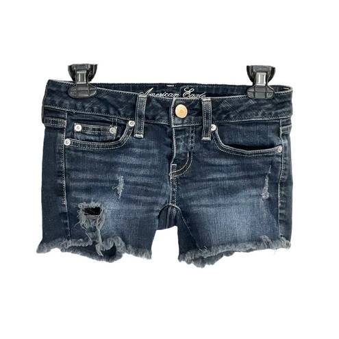 American Eagle Frayed Ripped Holes Stretch Short Jean Shorts Women 00