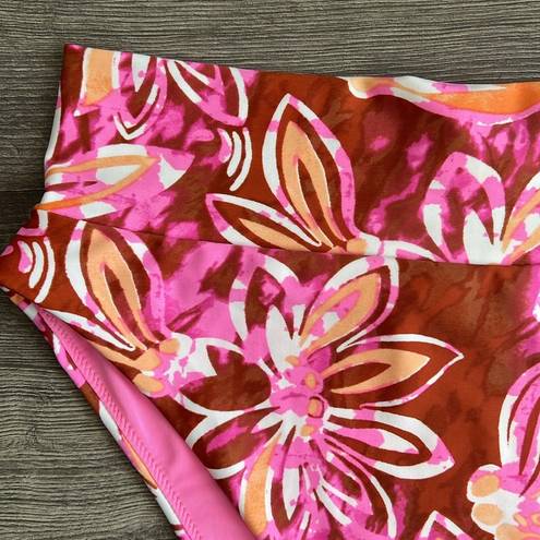 Aerie NWT  High Cut Cheeky Bikini Bottom Floral Rust Red Hot Pink Size Large