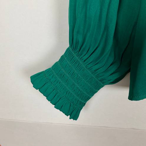 The Loft  Green Pleated Ruffle Tie Neck Long Sleeve Top Size Medium