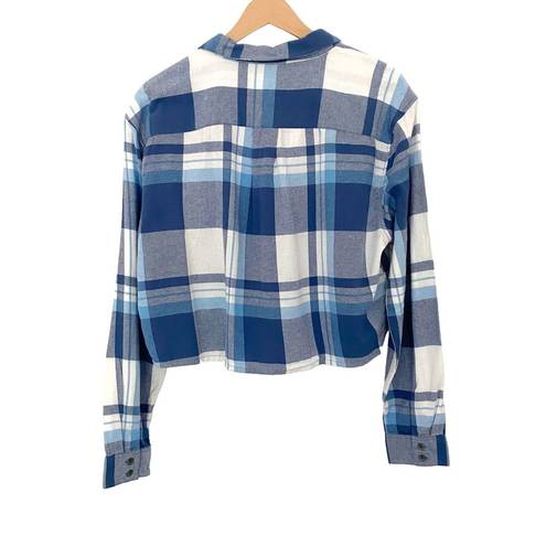 Roxy NWT  Both Ways Cropped Plaid Button Down Shirt Blue Size M