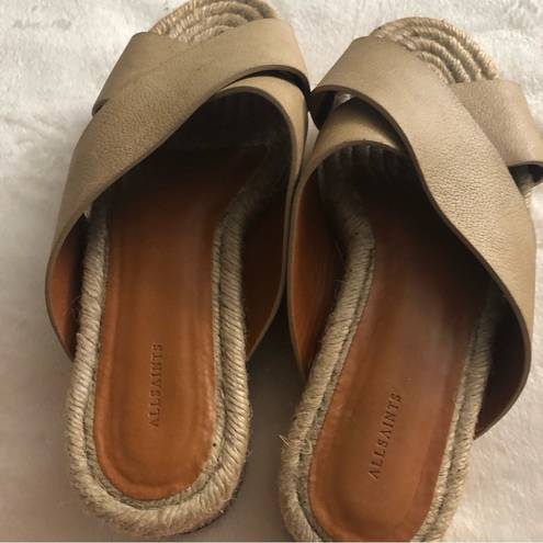 ALLSAINTS  Women's Harlem Espadrille Tan Leather Platform Slides