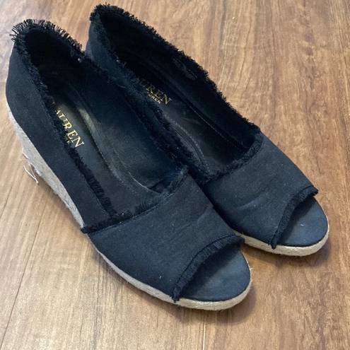 Ralph Lauren  Espadrilles Wedges black size 9 linen