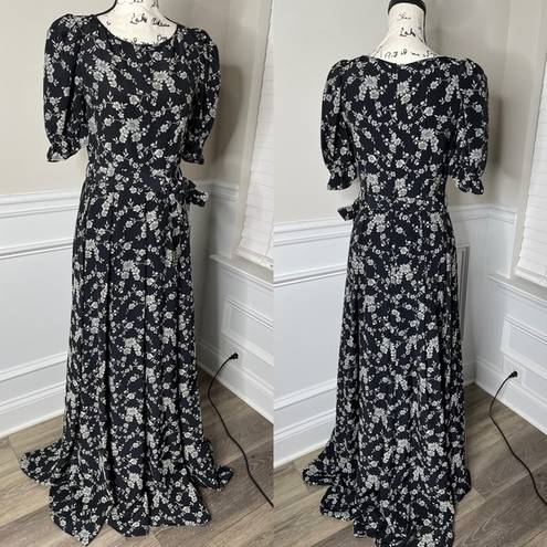 Krass&co  black floral puff sleeves maxi gown size small