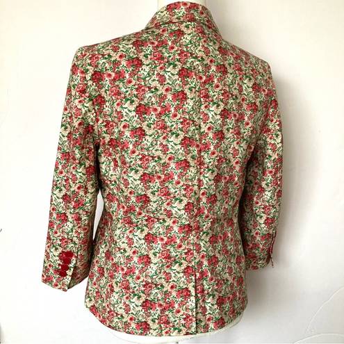 Talbots  Floral Pink Green Jacket Blazer Watercolor Rose 3/4 Sleeves Size 10