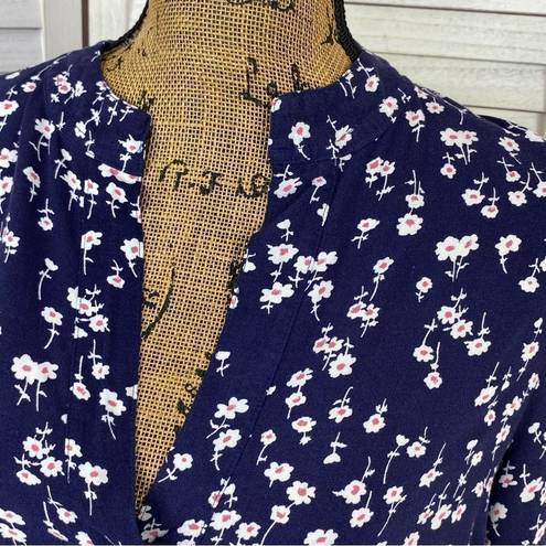 In Bloom Floral Bell Sleeve Tunic Shirt Dress Blue White Small