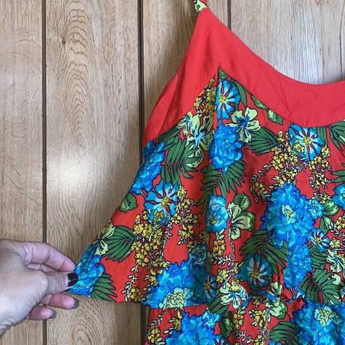 Red Camel  mini dress - Medium - adjustable spaghetti strap- colorful floral