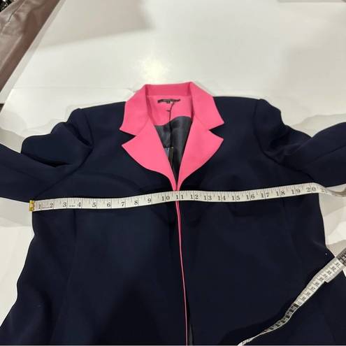 Lee Henry  Navy Blue & Hot Pink Long Sleeve Open Blazer Size 12