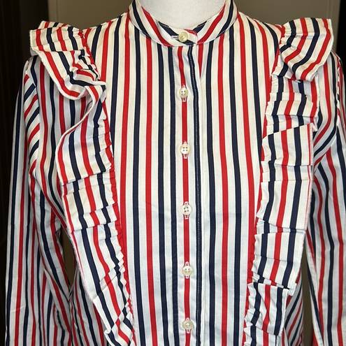 Tuckernuck  The Shirt by Rochelle Behrens The Ruffle Shirt Stripe NWT Size XS