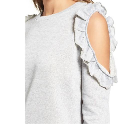 Caslon  Ruffle Trim Cold Shoulder Sweatshirt - Gray - Small