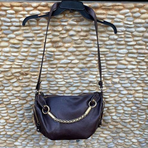 Furla  BROWN LEATHER HOBO SHOULDER/CROSSBODY BAG w/GOLD CHAIN & DUST BAG. VGUC!