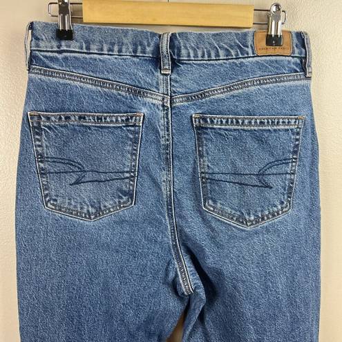 American Eagle  Curvy 90s Bootcut Jeans Size 8 High Rise Distressed Blue Denim