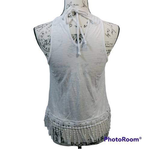 belle du jour  Flag-Print Fringe Graphic Tank Top Size Small