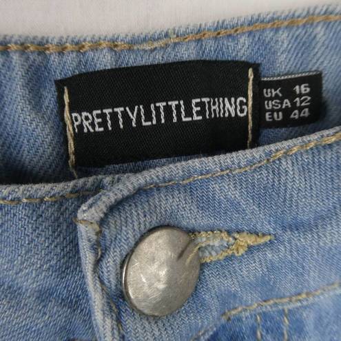 Pretty Little Thing  Light Wash Cutoff Denim Shorts Frayed 5 Pocket Jean High Rise