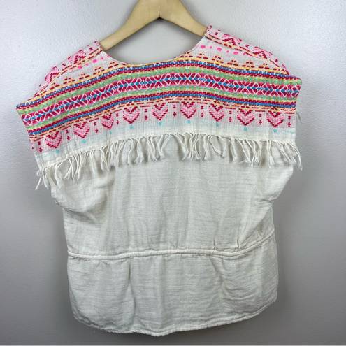 Amanda Uprichard  Embroidered Fringe Shirt Top Size Large Cropped Ivory Boho