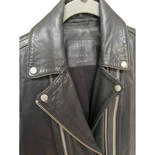 All Saints Dare Biker Leather Jacket in Black, Sheep Leather Bomber