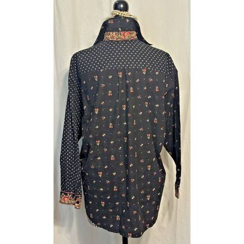 Vera Bradley Vtg 90s  S Petit Point Button Front Black Floral Shirt USA Made