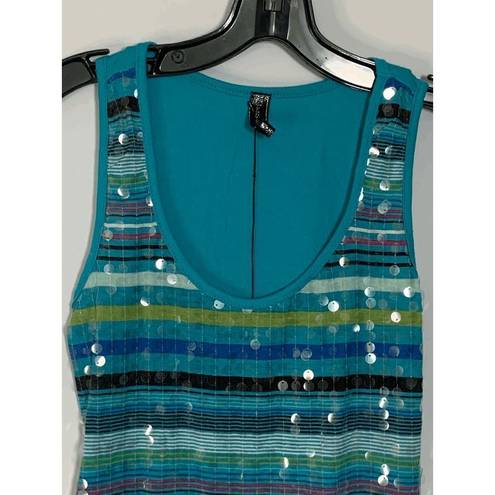 Poof  Couture Women's Striped Sequins Tank Top Scoop Neck Stretch Size Small