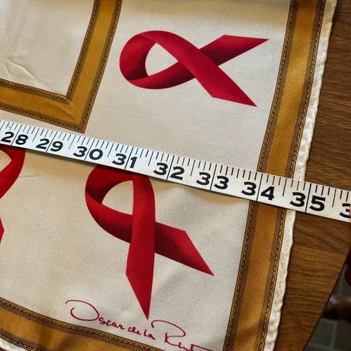 Oscar de la Renta  Vintage Silk Scarf Square AIDS Awareness Red Ribbon RARE