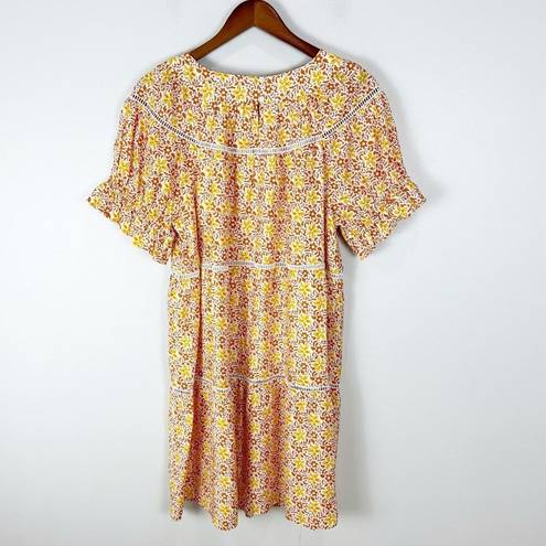 Ann Taylor  Petite Floral Cut Out Shift Dress Orange and Yellow Large