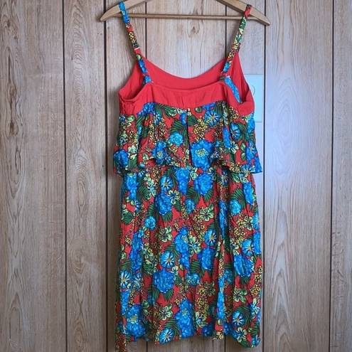 Red Camel  mini dress - Medium - adjustable spaghetti strap- colorful floral