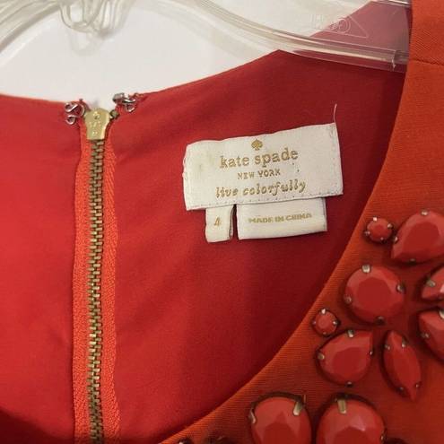 Kate Spade  New York Orange red Jeweled collar short sleeve blouse size 4