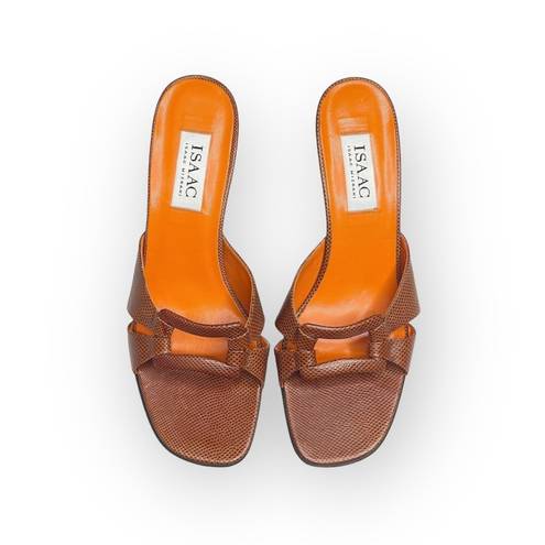 Isaac Mizrahi new  ⌘ Open Vamp Lizard Kitten Heel Mule Sandals ⌘ Orange Brown 10