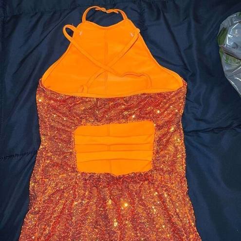 Revolution  ￼Rave festival dance disco dress with shorts underneath ￼ orange sequ