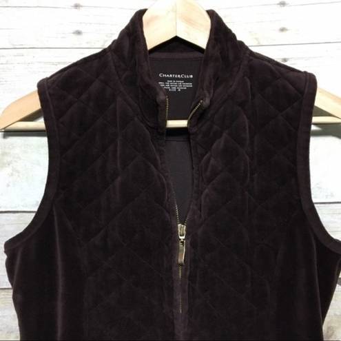 Charter Club  quilted chocolate Brown velour vest size M