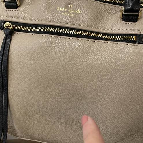 Kate Spade  Shoulder Bag with Handles Leather Taupe w Black Strap Gold Hardware