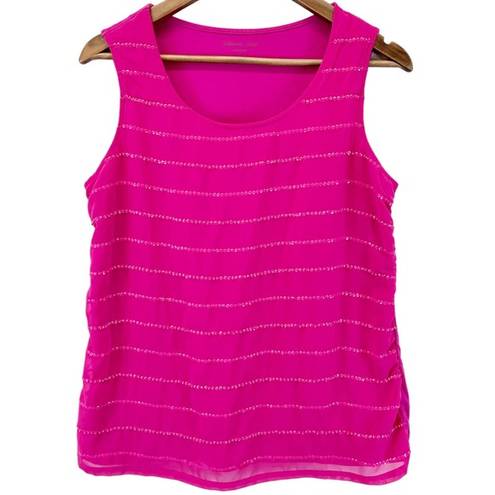 Coldwater Creek  Womens S Sequin Tank Top Fuchsia Hot Pink Knit Woven Stretch