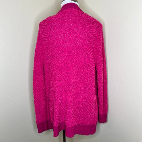 Zenana Outfitters Cardigan LARGE Pink Popcorn Knit Open Front Barbiecore Winter Minimalist