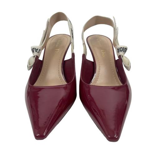 Dior  J'Adior Red Patent Leather Pointed Toe Logo Bow Slingback Pumps Size 36.5