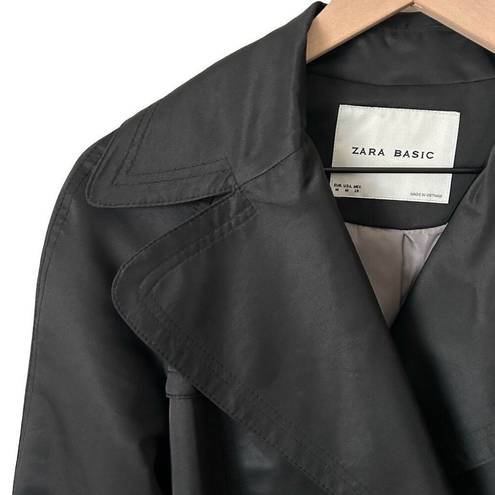 ZARA  Basic Double Breasted Belted Trench Coat Black Size Medium