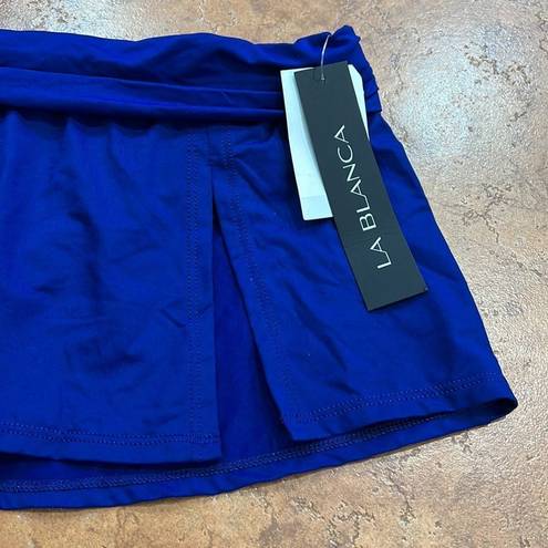 La Blanca NWT  Blue Shirred Samba Slit Skirted Bikini Swim Bottoms Size 8