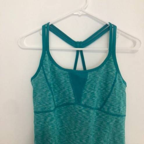 Zella  Showstopper Space Dye Tank Teal Green White Scoop Neck Racerback Active S