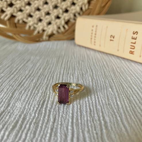 Vintage “Desiderata” Avon Amethyst Emerald Cut Gold Cocktail Ring Classic Purple