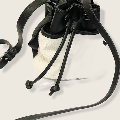 American Eagle  Black Faux Leather White Sherpa Bucket Bag