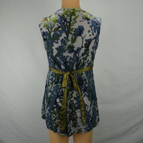 Hale Bob  Silk Blend Tropical Sleeveless Floral Blouse Tie High Waist Velvet XS