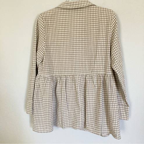 Tuckernuck  Pomander Place Top Small Linen Blend Gingham Beige Peplum Lagenlook