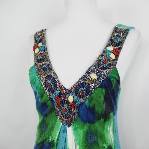 Bordeaux  Los Angeles Blue Green Beaded Maxi Dress Women’s Size Medium