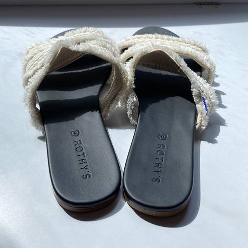 Rothy's  Triple Band Fringe Sandals Seashell Sea Shell Slides Neutral Slip On 10.5