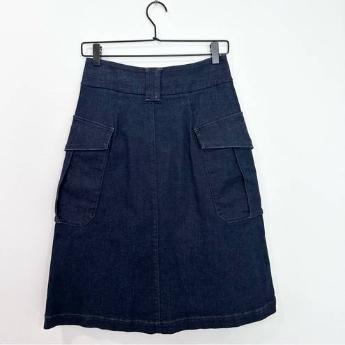 Massimo Dutti  dark wash denim skirt high-waist button front cargo pockets 6